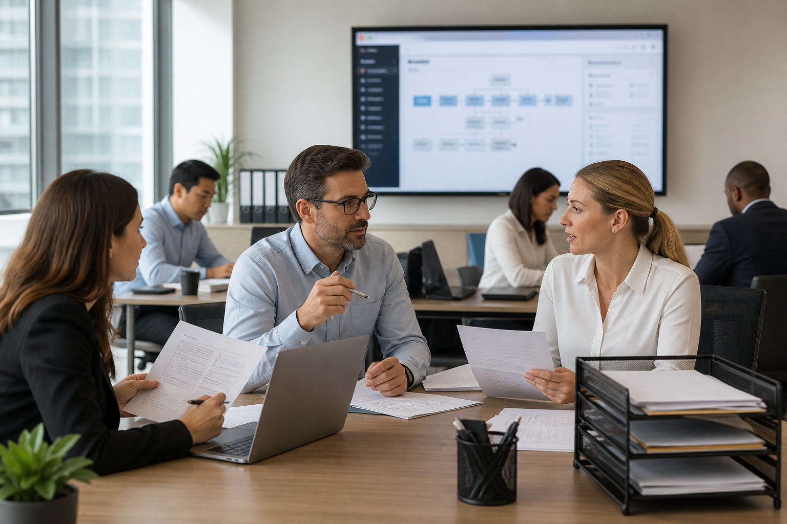 Finance operations team reviewing invoice exceptions and approval workflows